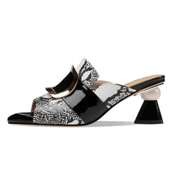 Dominique Print Leather Open Toe Novelty Heel Mules NEW GEW