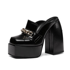 Dorothy Platform Chunky Heel Mules with Chain NEW GEW