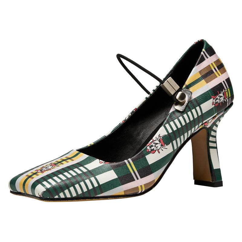 Hadassa Print Genuine Leather Mid Heel Handmade Mary Janes Newgew