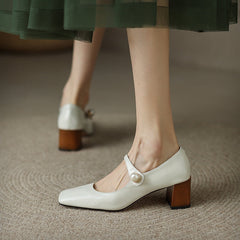 Delaney Chunky Heel Mary Janes with Pearl NEW GEW