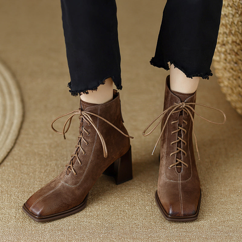 Nyomi Brown Lace up Ankle Boots Newgew