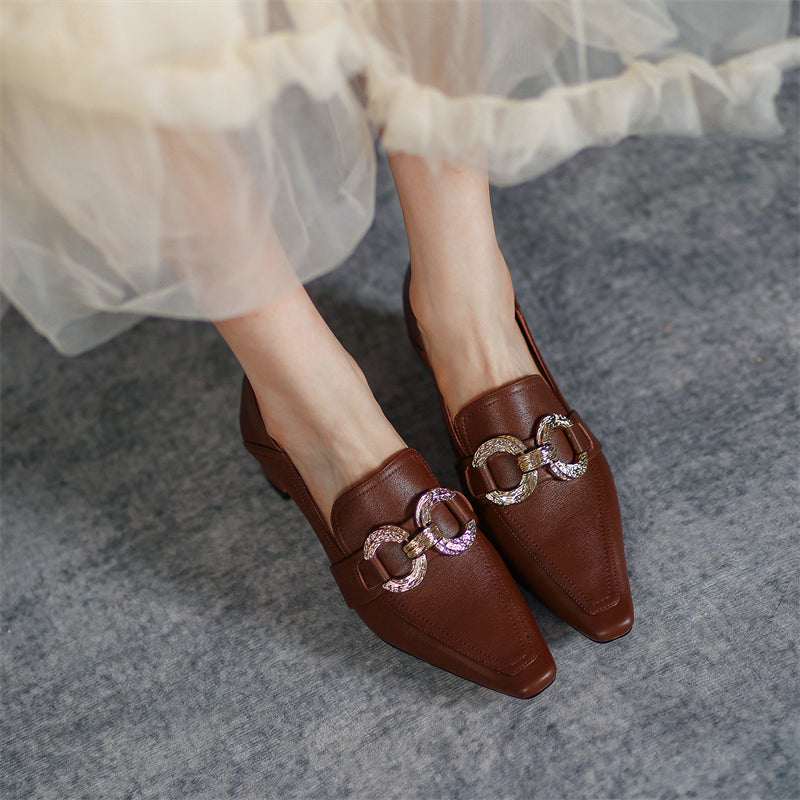 India Brown Heeled Loafers Women Newgew