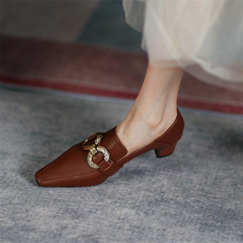 India Brown Heeled Loafers Women Newgew