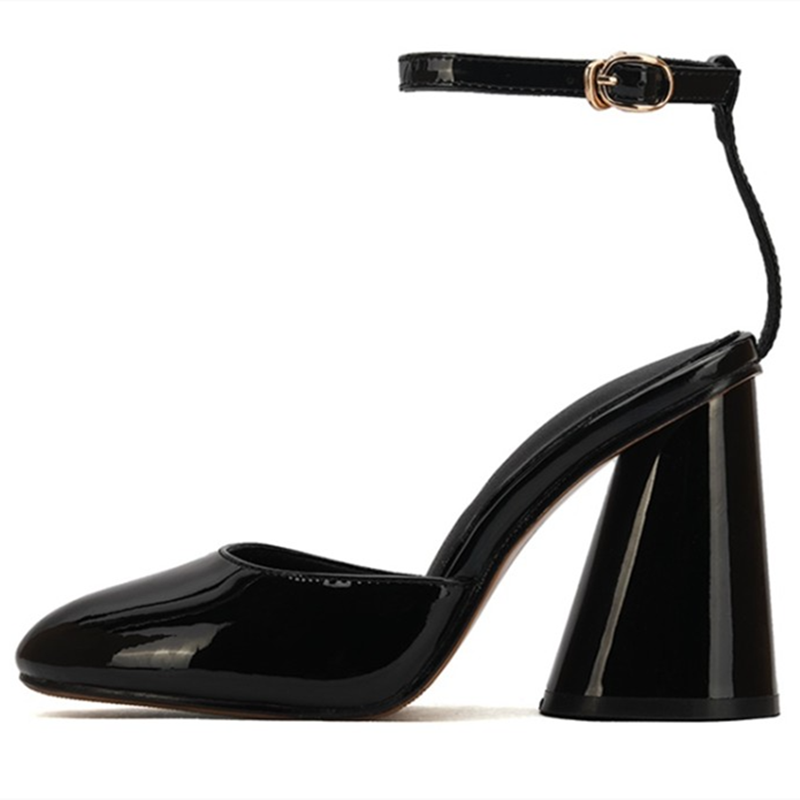 Huntley High Chunky Heel Patent Leather Ankle Strap Pumps Newgew