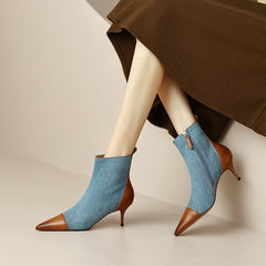 Myla Pointed Toe Ankle Denim Boots Blue newgew