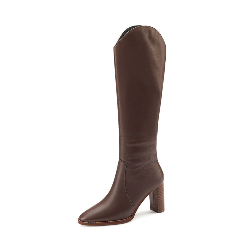 Islah Block Heel Brown Knee High Leather Boots Newgew