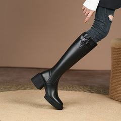 Nyomi Black Block Heel Knee High Boots Newgew