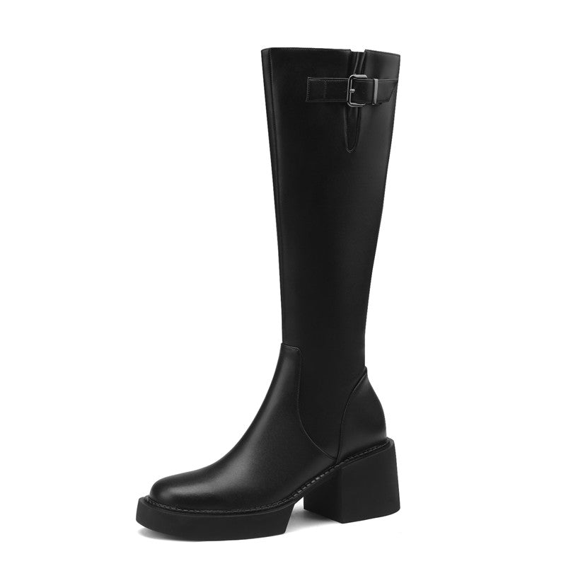 Nyomi Black Block Heel Knee High Boots Newgew