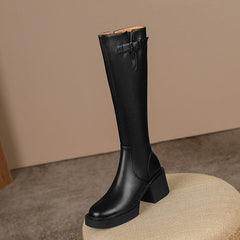 Nyomi Black Block Heel Knee High Boots Newgew