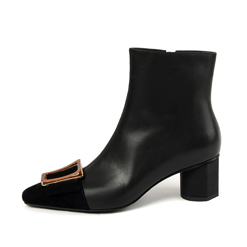 Nadia Black Leather Cap Toe Boots newgew