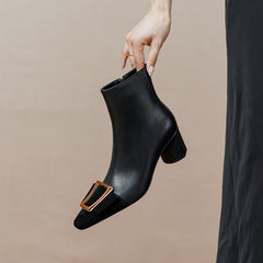 Nadia Black Leather Cap Toe Boots newgew