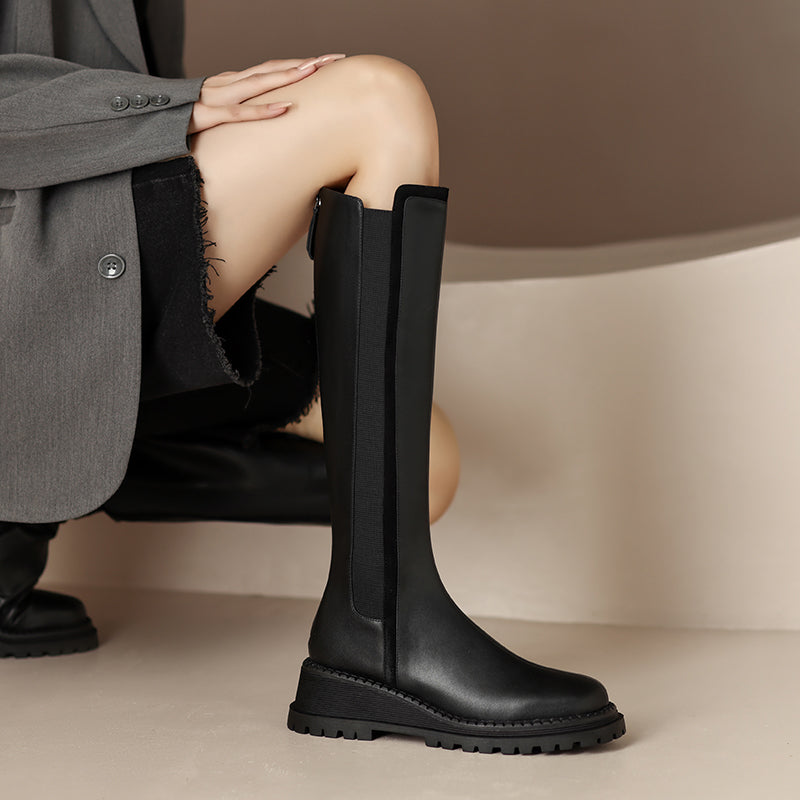 Noel Black Platform Knee High Boots Newgew