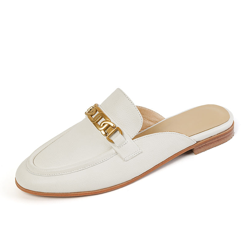 Eleni White Loafer Mules Womens NEW GEW