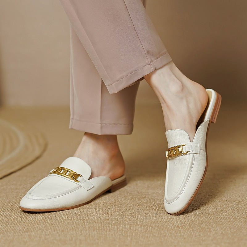 Eleni White Loafer Mules Womens NEW GEW