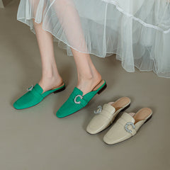 Elara Green Suede Flat Mules NEW GEW