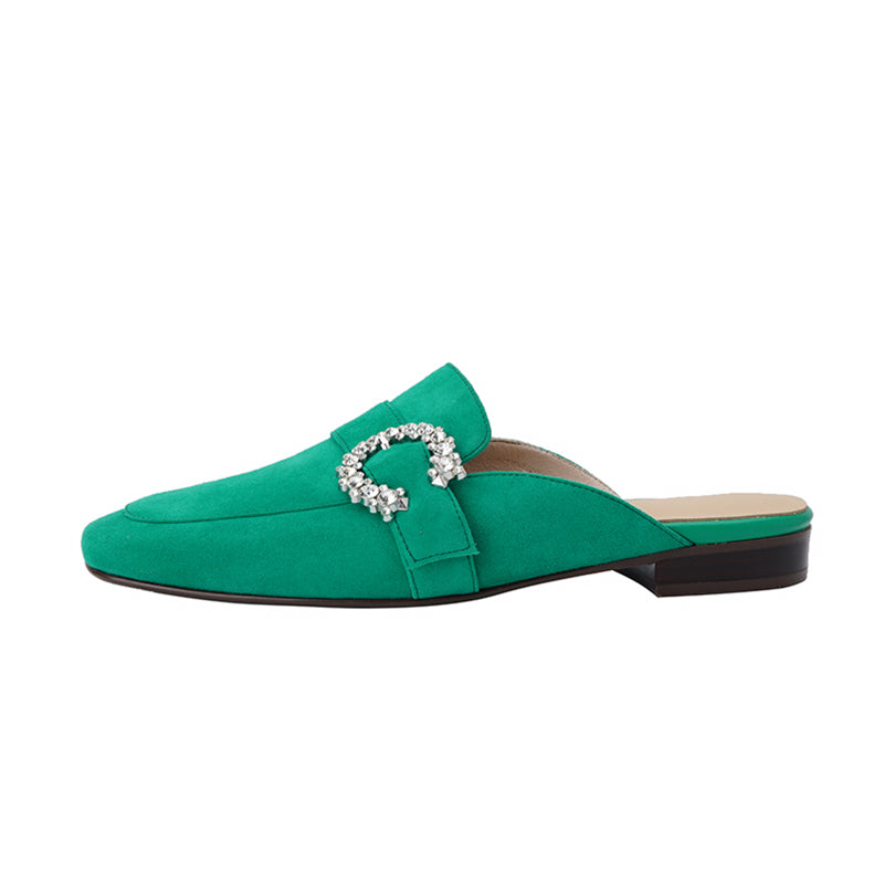 Elara Green Suede Flat Mules NEW GEW