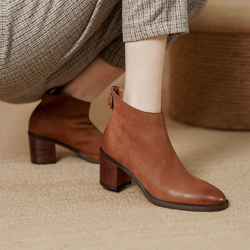 Faryn Cognac Booties Low Heel Newgew