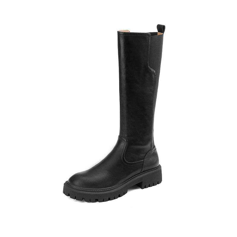 Noah Knee High Platform Combat Boots Black Newgew