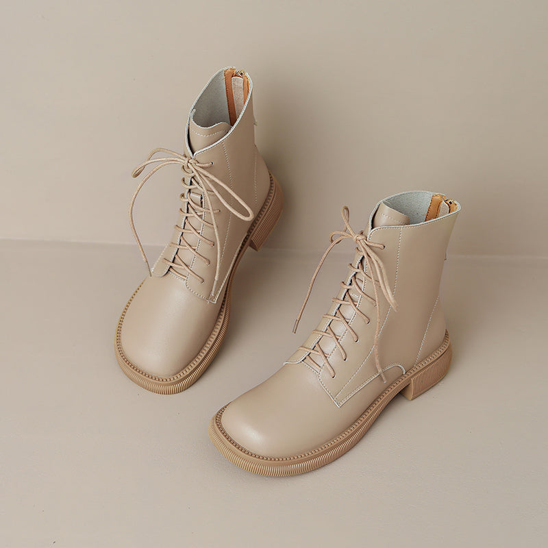 Fara Leather Nude Ankle Boots Newgew