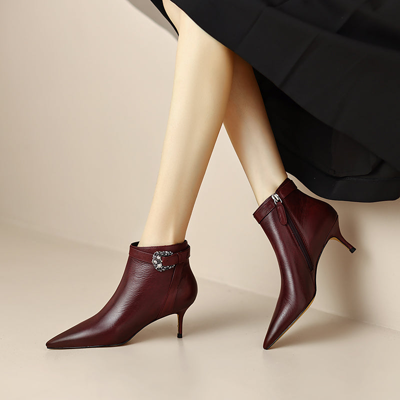 Malia Pointed Toe Burgundy Ankle Boots newgew