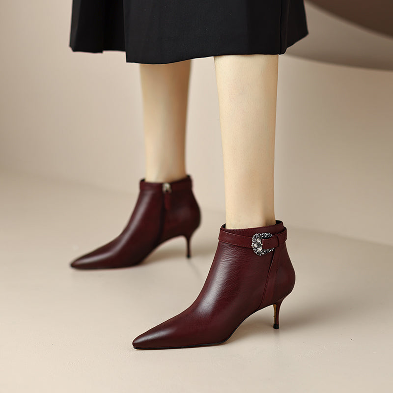 Malia Pointed Toe Burgundy Ankle Boots newgew