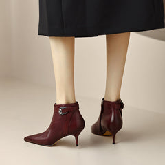 Malia Pointed Toe Burgundy Ankle Boots newgew