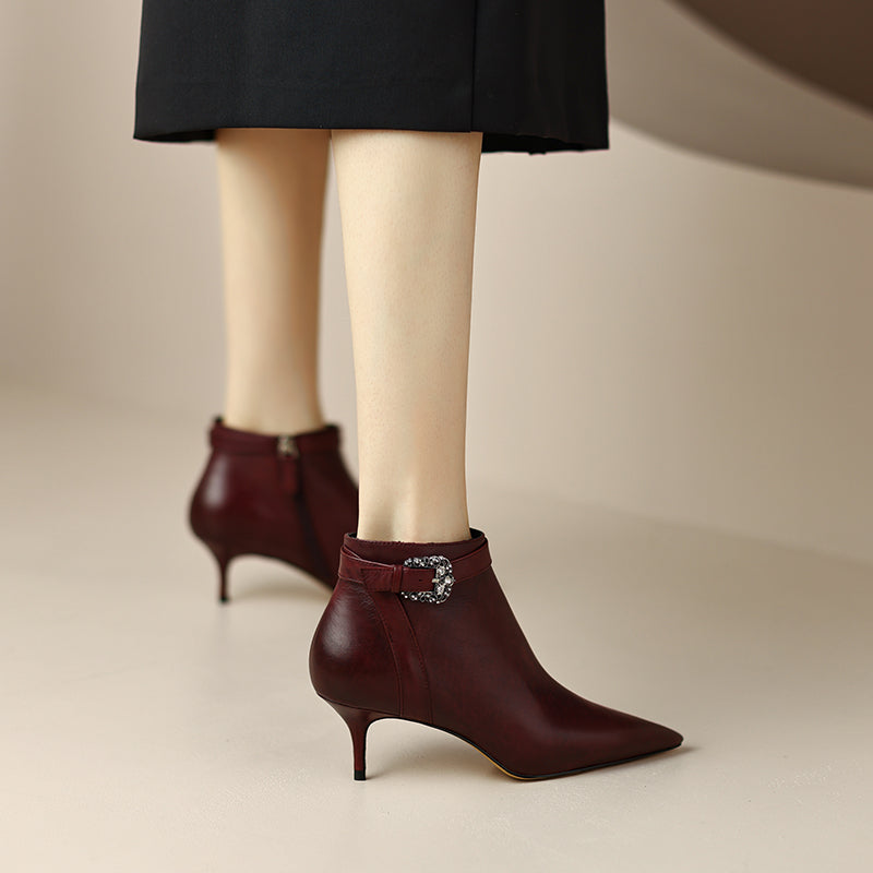 Malia Pointed Toe Burgundy Ankle Boots newgew