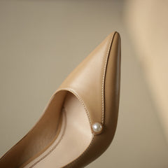 Mila Nude Pointed Toe Heels with Pearl newgew