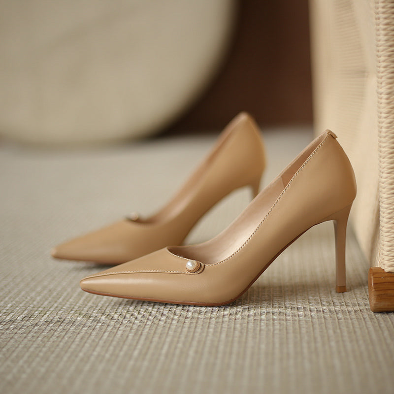 Mila Nude Pointed Toe Heels with Pearl newgew