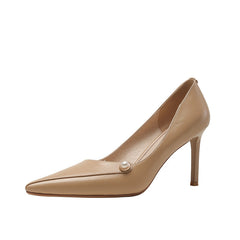 Mila Nude Pointed Toe Heels with Pearl – Newgew