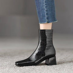 Ida Black Square Toe Sock Ankle Boots Newgew