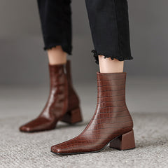 Ida Croc Embossed Leather Burgundy Ankle Boots Newgew