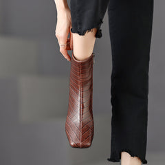 Ida Croc Embossed Leather Burgundy Ankle Boots Newgew