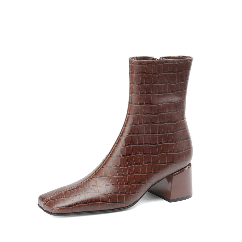 Ida Croc Embossed Leather Burgundy Ankle Boots Newgew