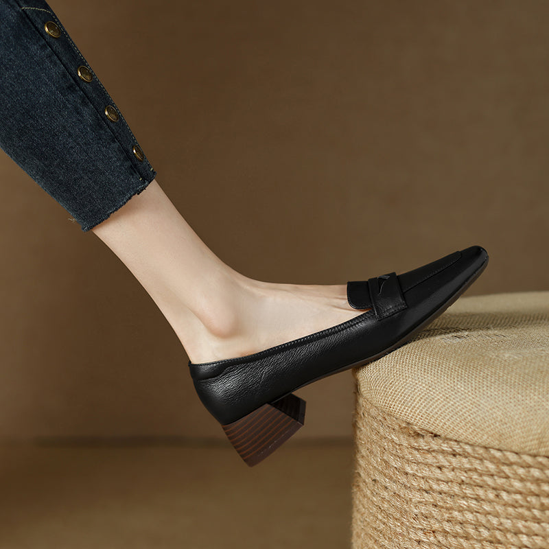 Mia Leather Low Heeled Penny Loafers Black newgew