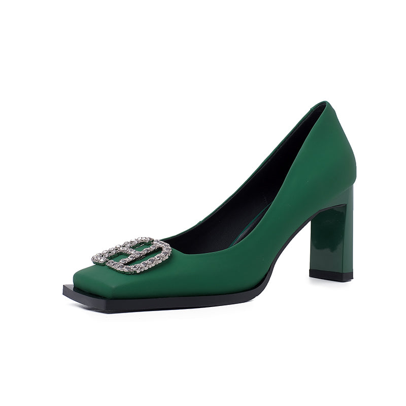 Giada Green Square Toe Heels Newgew