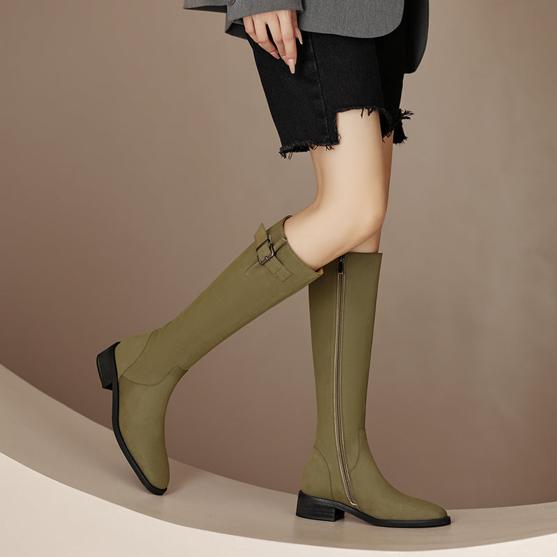 Nahla Green Knee High Boots Leather newgew