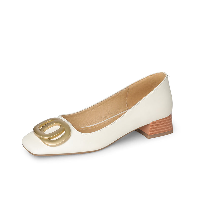 Iva Beige Low Heeled Square Toe Flats newgew