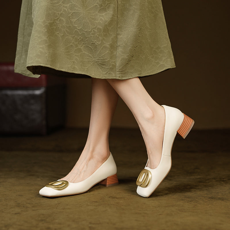 Iva Beige Low Heeled Square Toe Flats newgew