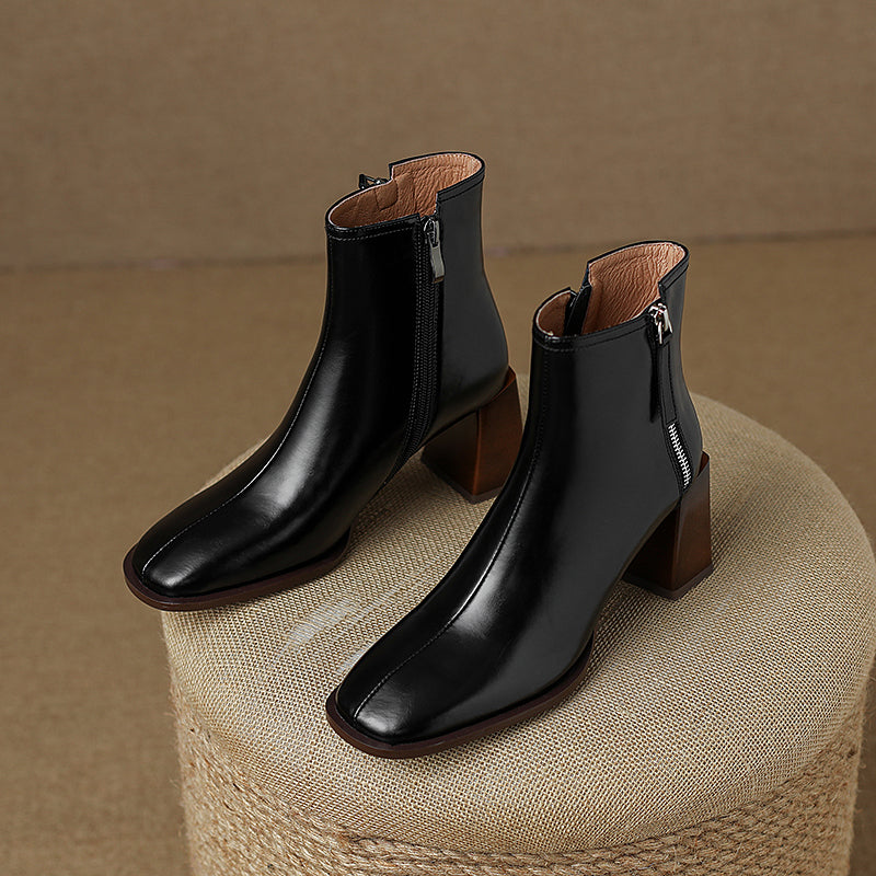Honor Square Toe Ankle Boots with Heels Black Newgew