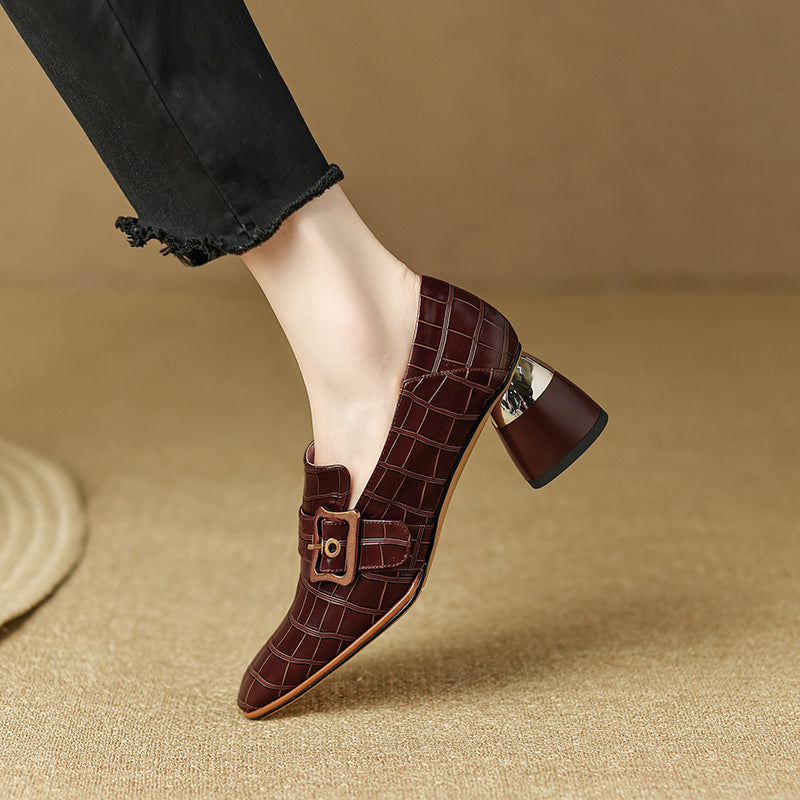 Israa Crocodile Mid Heel Loafers Brown newgew