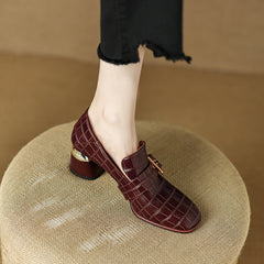 Israa Crocodile Mid Heel Loafers Brown newgew