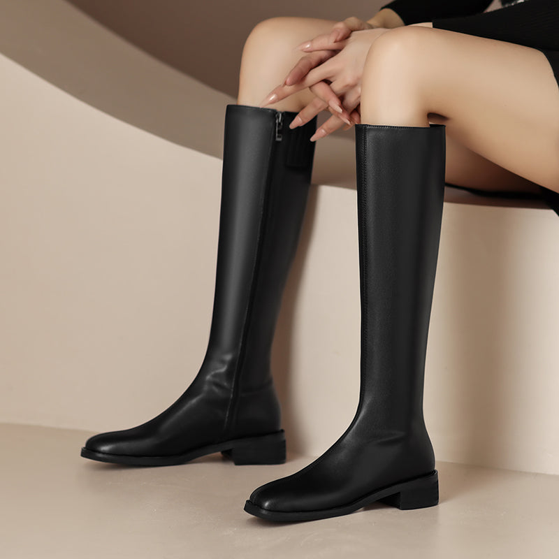 Novah Knee High Black Square Toe Boots Newgew