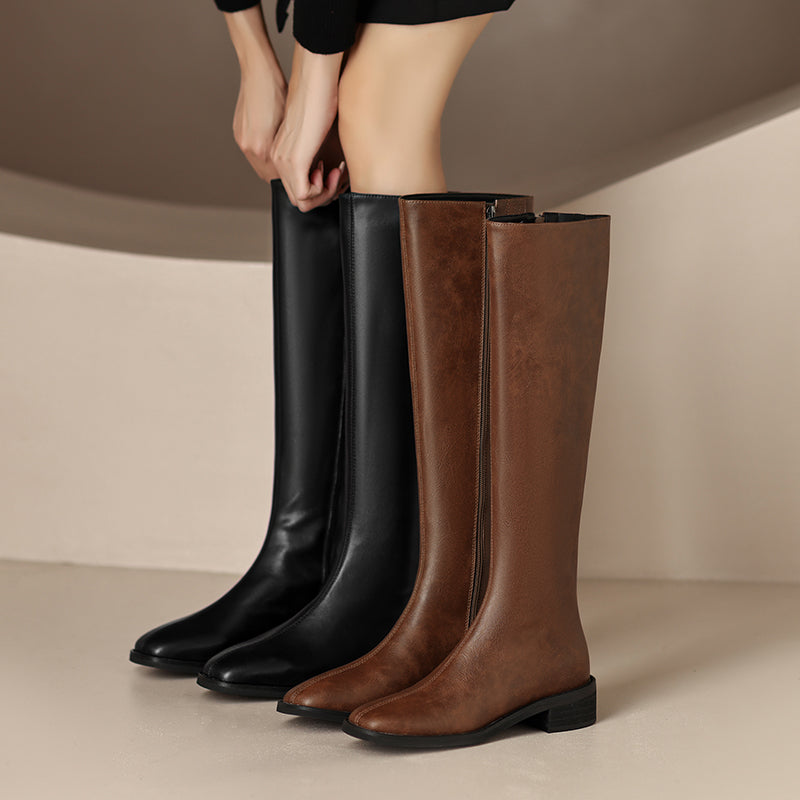 Novah Brown Leather Knee High Boots Newgew