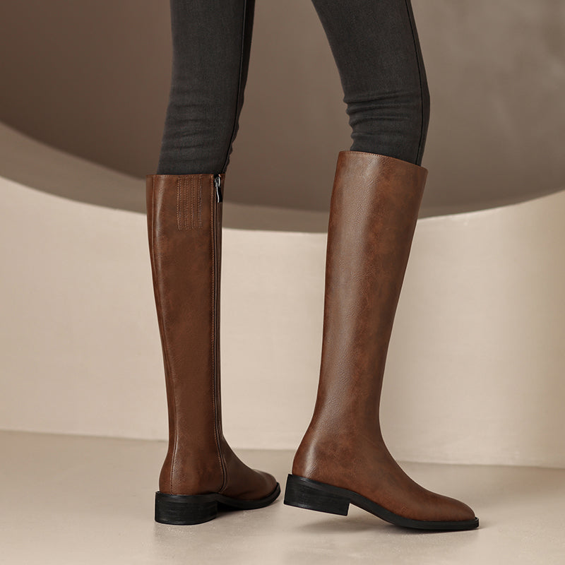 Novah Brown Leather Knee High Boots Newgew