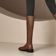 Novah Brown Leather Knee High Boots Newgew