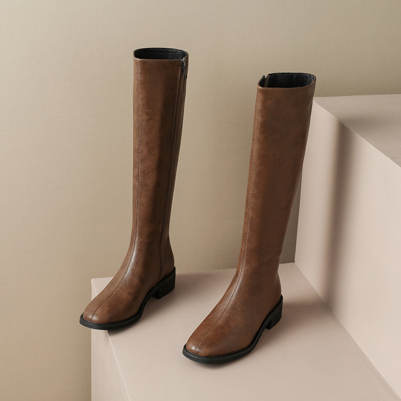 Novah Brown Leather Knee High Boots Newgew