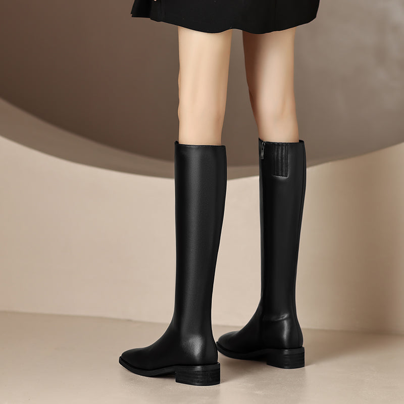 Novah Knee High Black Square Toe Boots Newgew