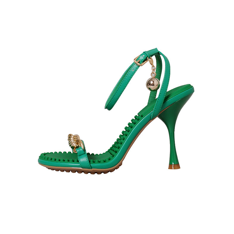 Ilana Green Sandals Heels with Gold Chain Newgew