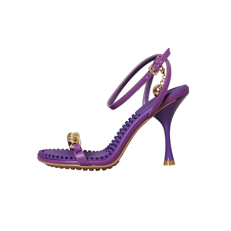 Ilana Purple Sandals Heels with Gold Chain Newgew